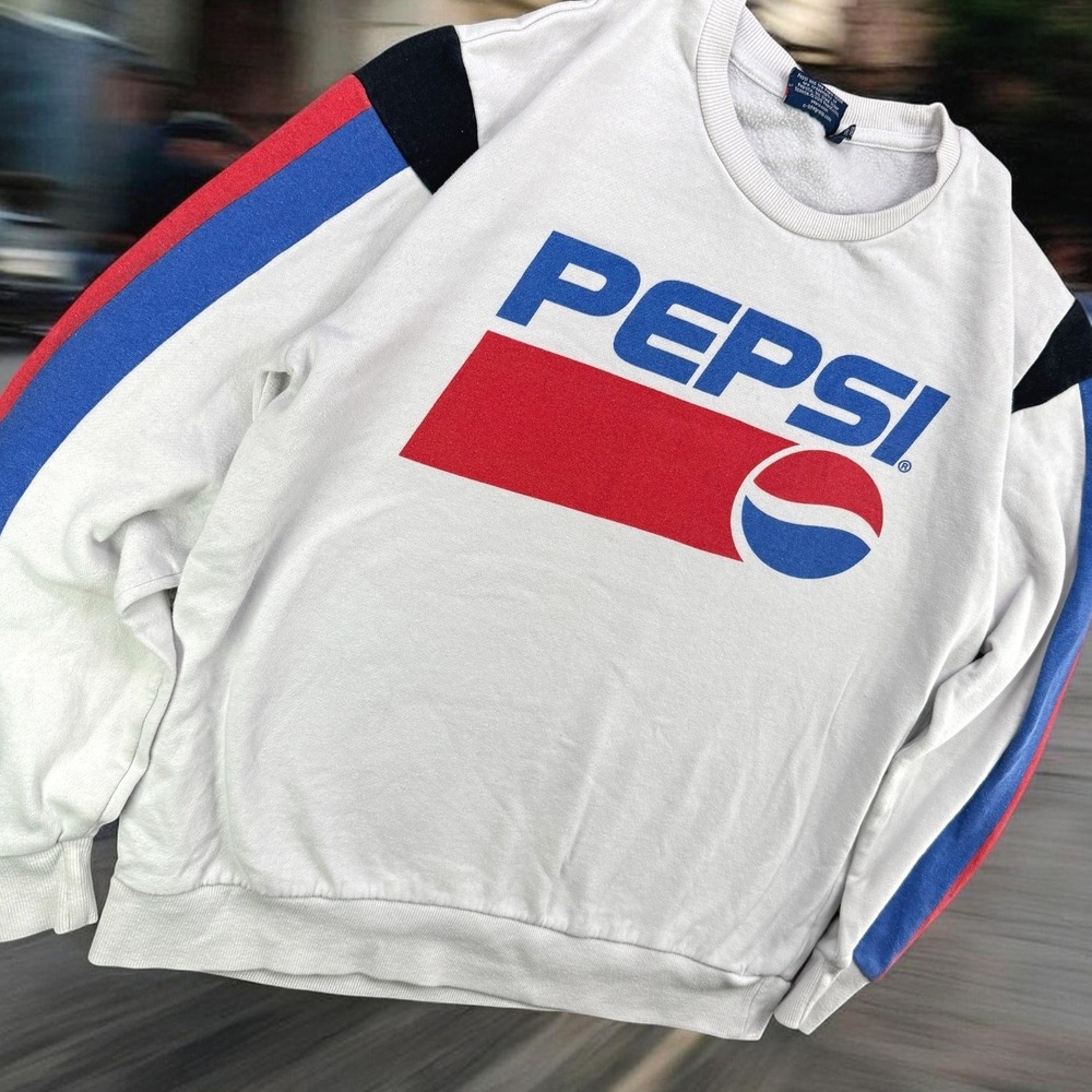 Pepsi Sweatshirt Unisex M White Colorblock Logo Pullover Retro Soda‎ Pop Street
